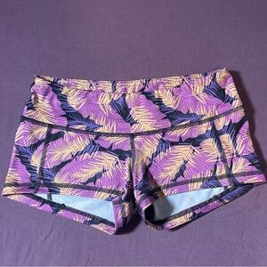 Fleo Tropical Feather 2.5" Booty Shorts Purple/Yellow - Size Small